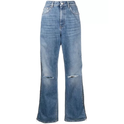 Stella McCartney Mid-Blue Vintage Wash Zip Straight Leg Jeans Blue Rechte Been Jeans