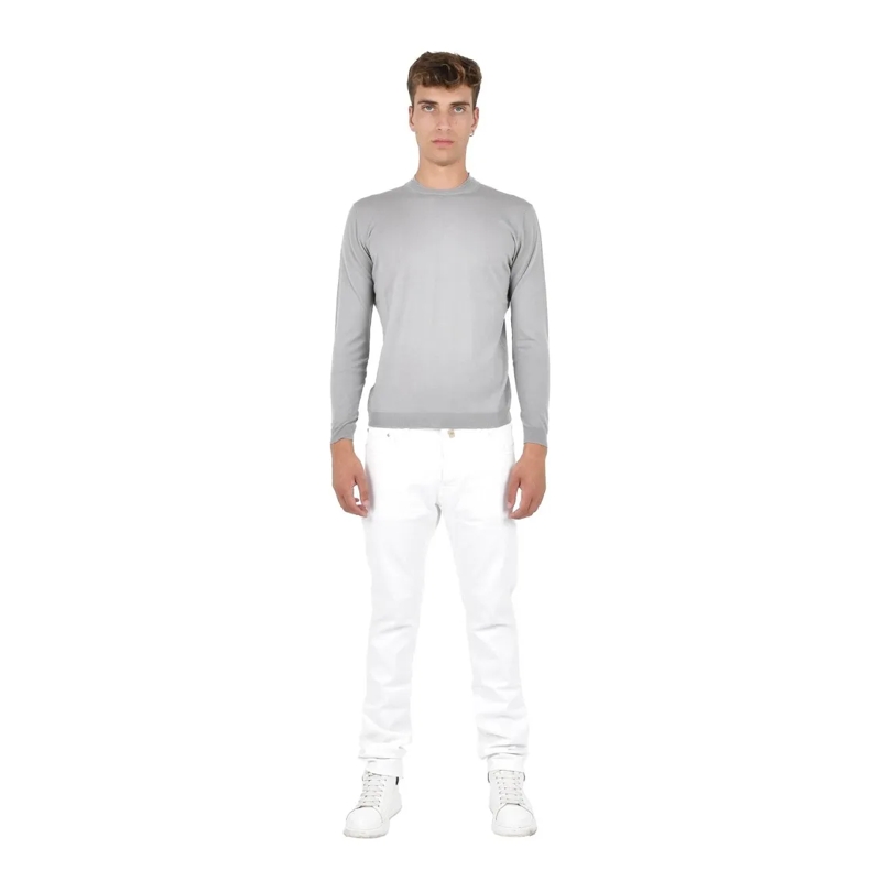 Low Brand Pullover Fitted Crewneck Sweater In Extra-Fine Wool White