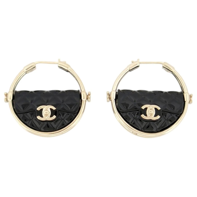 Chanel Ohrstecker NEUE CHANEL AB9850 CREOLE-OHRRINGE TIMELESS LOGO C schwarz