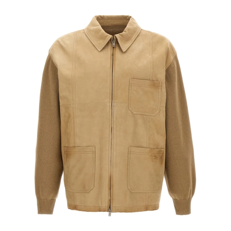 Golden Goose Übergangsjacke Lederjacke mit Ärmeln und Rücken aus Wollmischung Beige
