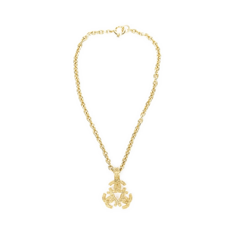 Chanel Mittellange Halskette Triple CC Pendant Chain Necklace gold