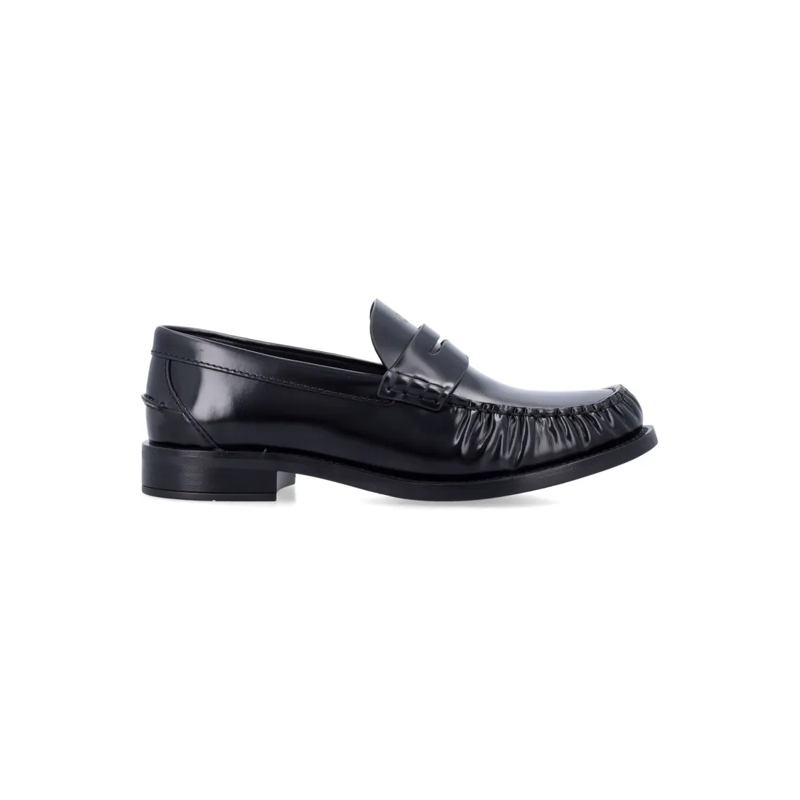 Prada Ballerinas Brushed Leather Loafers With Gathered Toe Detail Black
