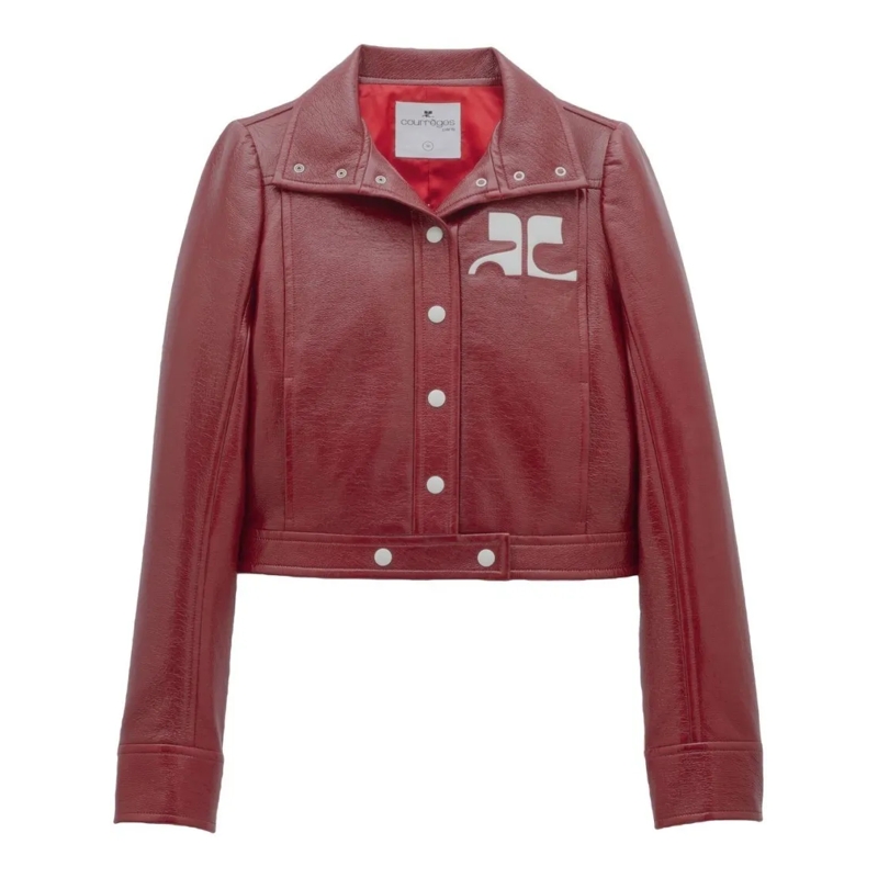 Courrèges Overgangsjas Cropped Dark Red Stretch-Cotton Faux Leather Jacke Burgundy