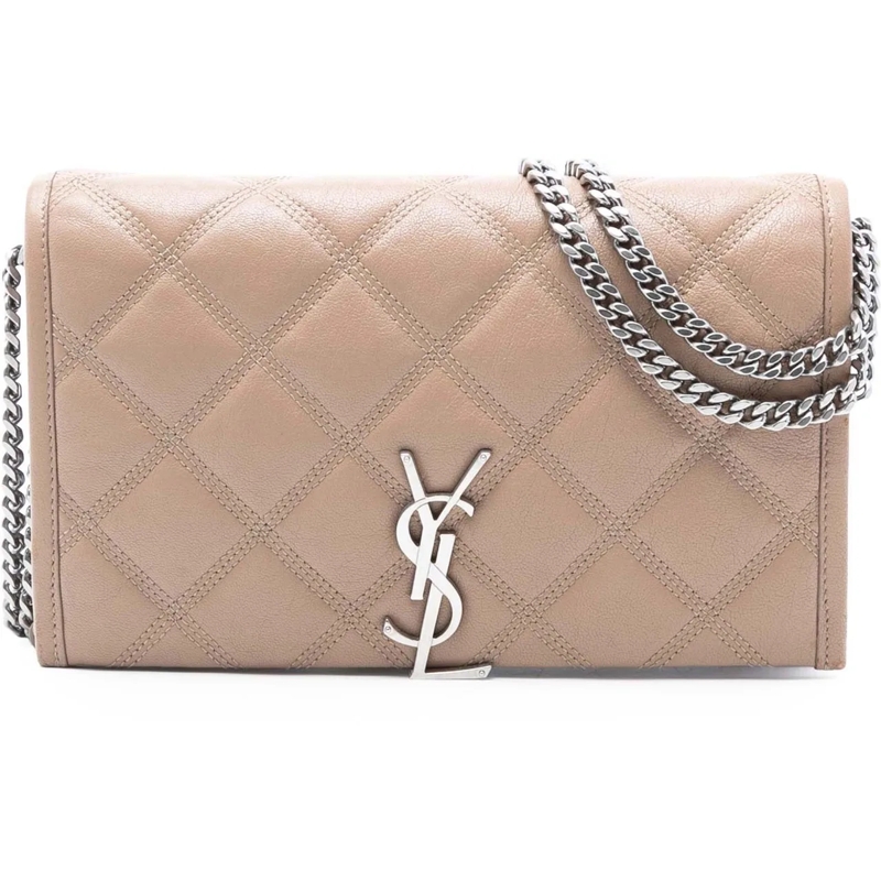 Saint Laurent Schultertasche Quilted Diamond Lambskin Becky Wallet on Chain braun