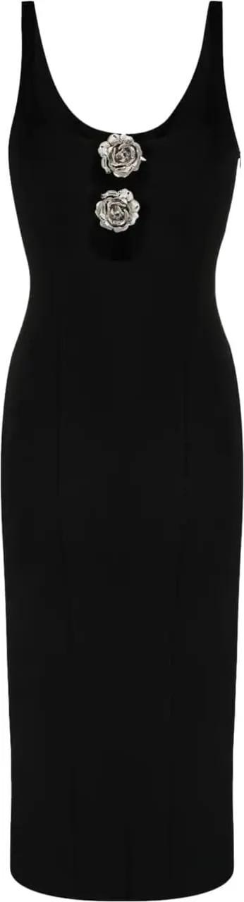 Thumbnail - Blumarine - Midi Dress With Decorative Rose Embellishments - Größe 42 - schwarz
