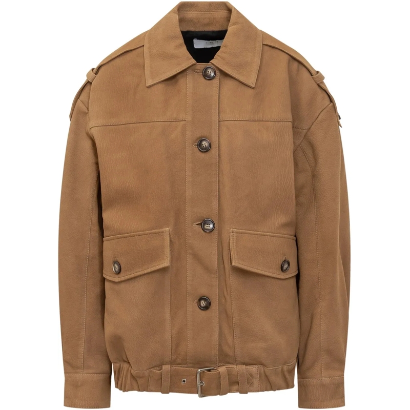 Iro Veste en cuir Giacca in Pelle Cammello con Cintura Iro beige
