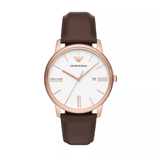 Emporio Armani Three-Hand Date Leather Watch Brown Quartz Horloge