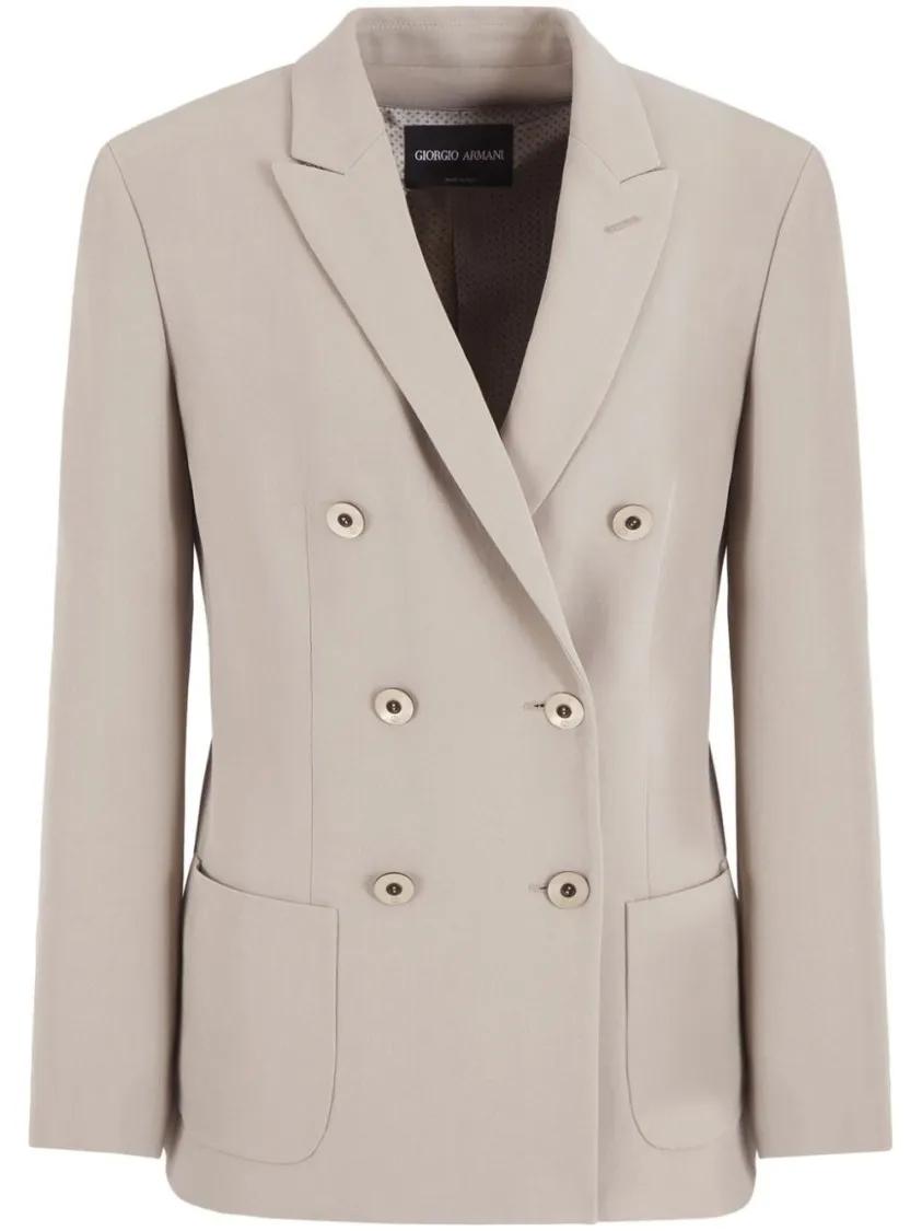 Thumbnail - Giorgio Armani - Double-Breasted Silk Blazer With Tailored Silhouet - Größe 40 - beige