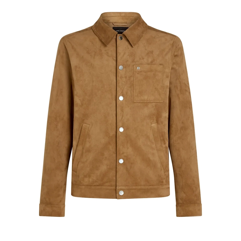 Karl Lagerfeld Daunenjacke Jacke im Trucker-Stil aus Kunstvelours camel