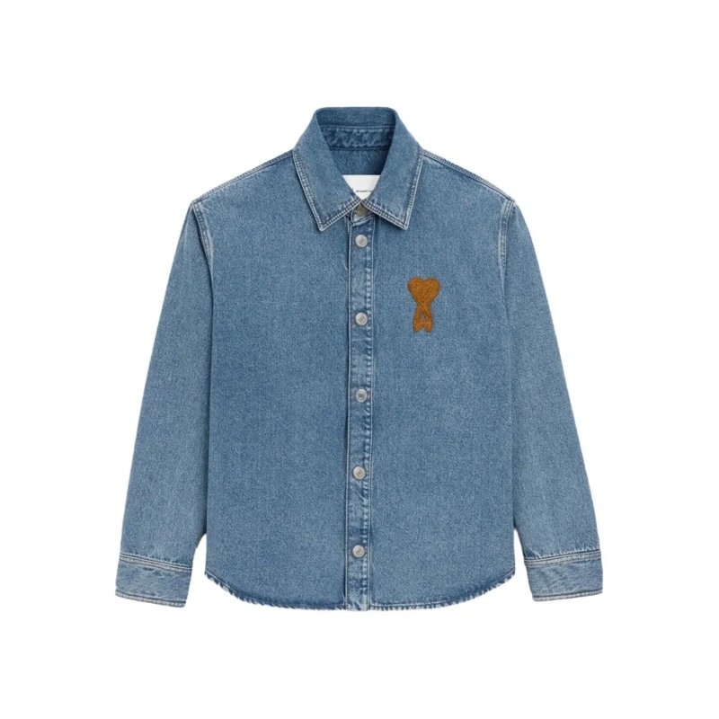 AMI Paris Hemd Indigo Denim Shirt With Snap Button Closures And L Blue