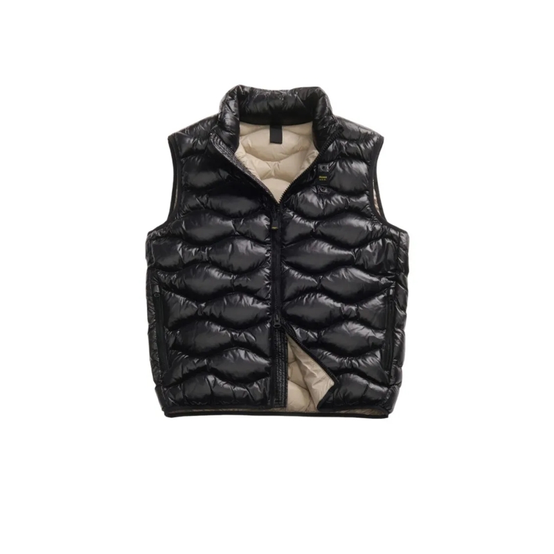 Blauer Daunenjacke Water-Repellent Puffer Vest With Subtle Check Patt Black