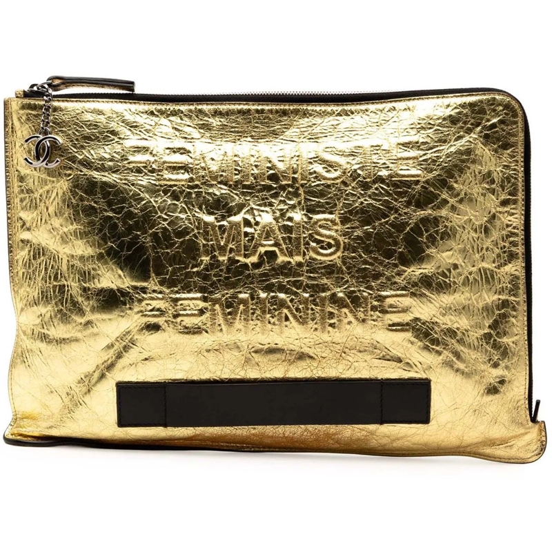 Chanel Clutch Metallic Crinkled Calfskin Feministe Mais Feminine gold