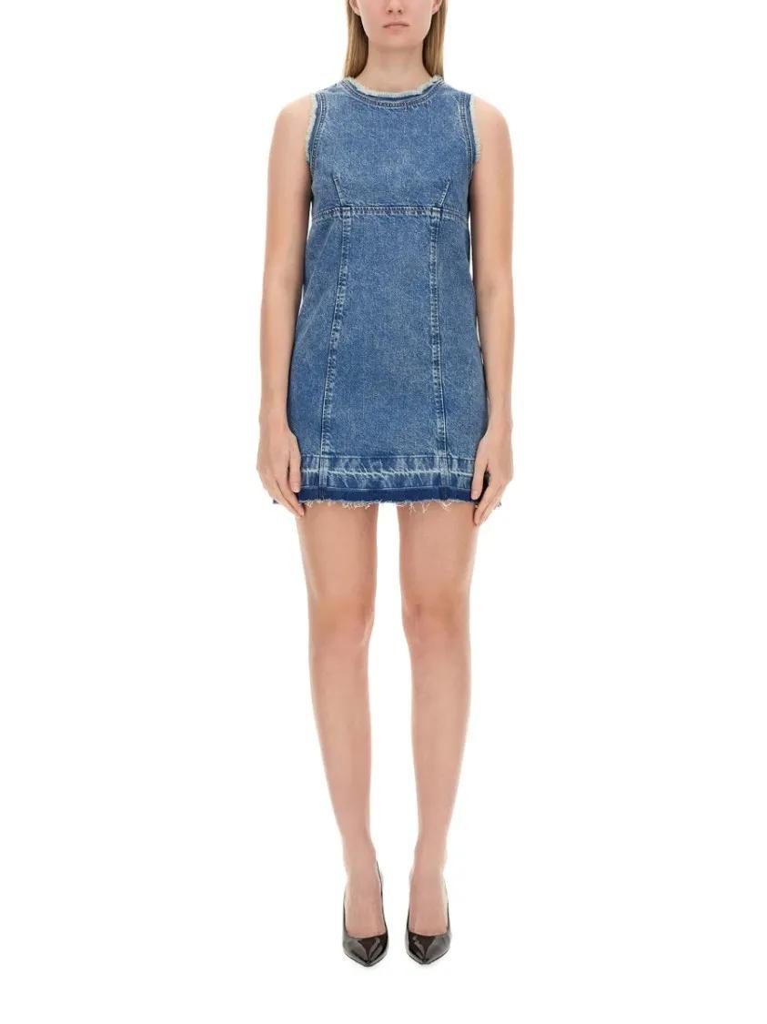 Thumbnail - Moschino - Sleeveless Fitted Denim Dress With Frayed Hem - Größe S - blau