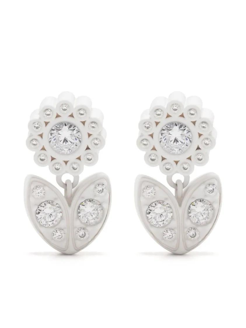 Bottega Veneta Ohrringe - White/Transparent Crystal Embellishments Earrings - Gr. unisize - in Silber - für Damen