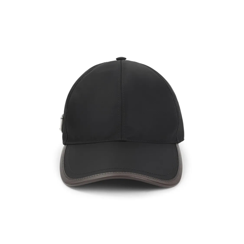 Prada Hut Classic Six-Panel Polyamide Cap With Metal Logo Black