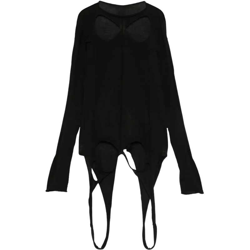 Rick Owens T-Shirt Slashed Oversized Pull Black schwarz