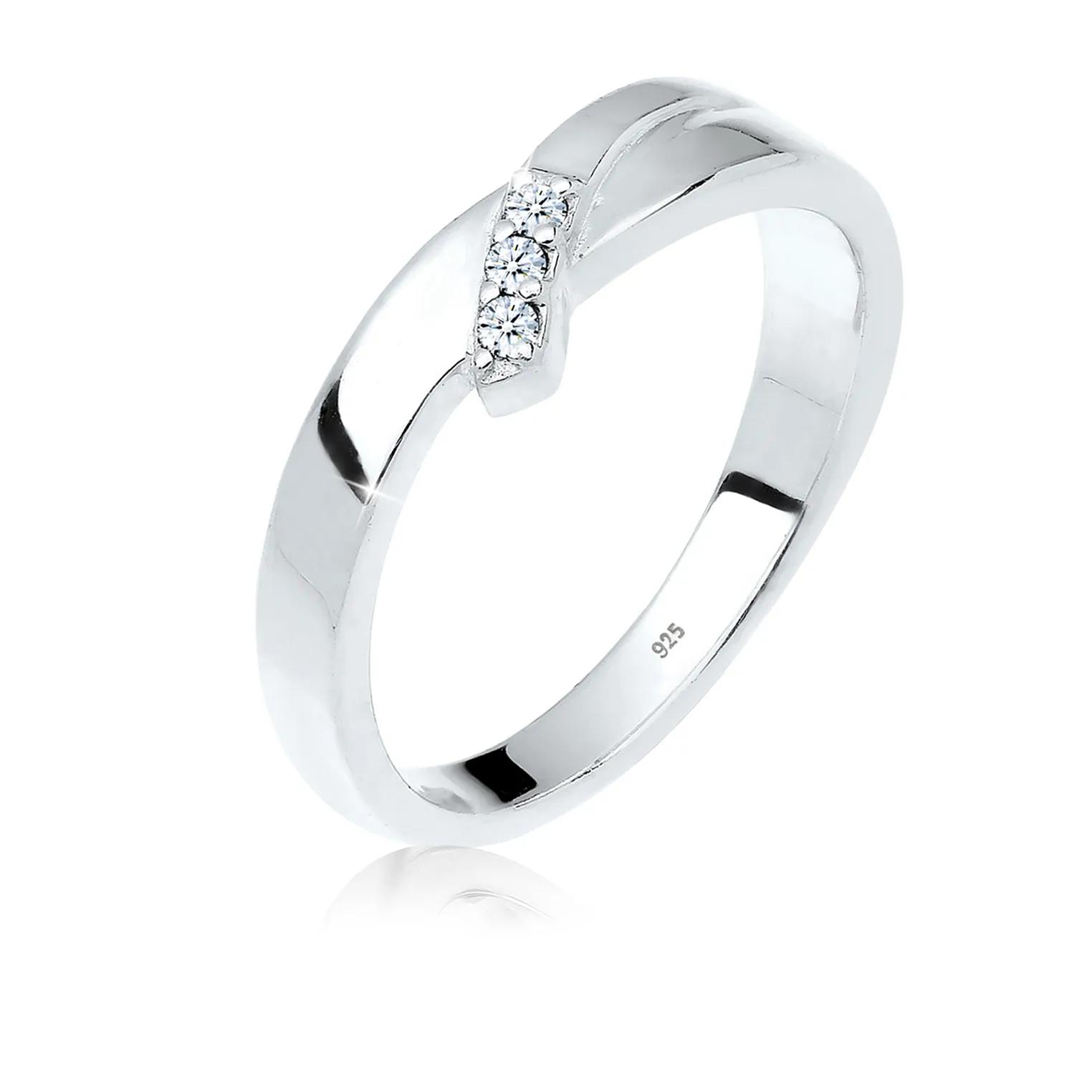 Elli Ringe - Ring Verlobung Trio Diamant (0.04 ct.) 925 Silber - Gr. 52 MM - in Weiß - für Damen