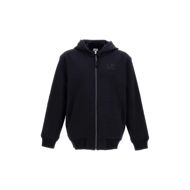 CP Company  Diagonal Raised Fleece Zip Hoodie With Logo Detail Black