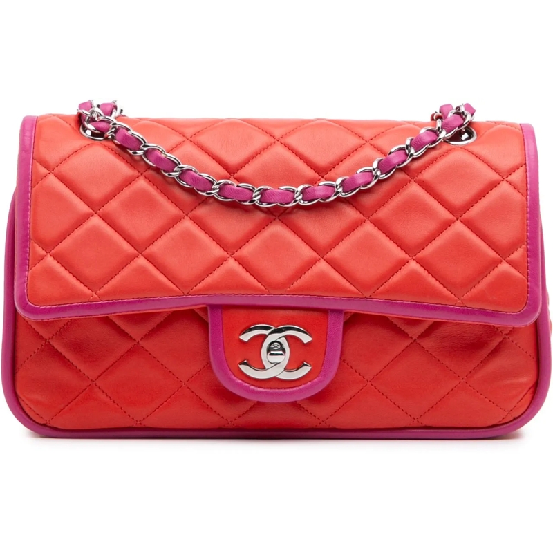 Chanel Sac à bandoulière Medium Classic Bicolor Lambskin Double Flap rot