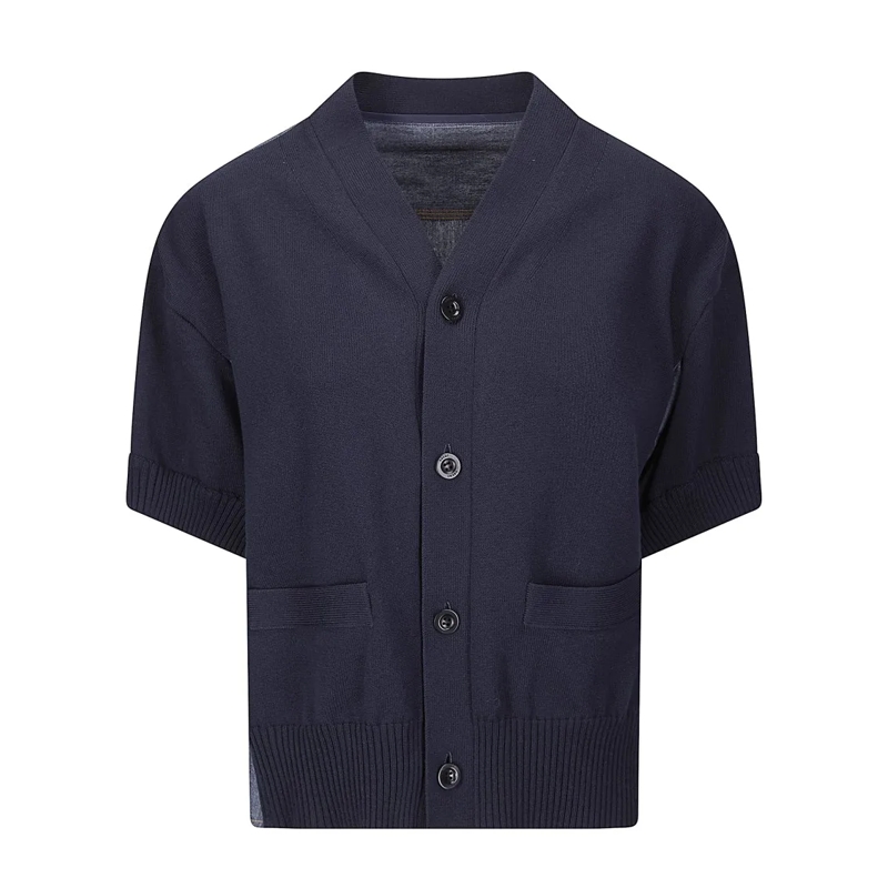 Sacai Strickjacke Denim X Knit Cardigan With Button-Down Front And R Black