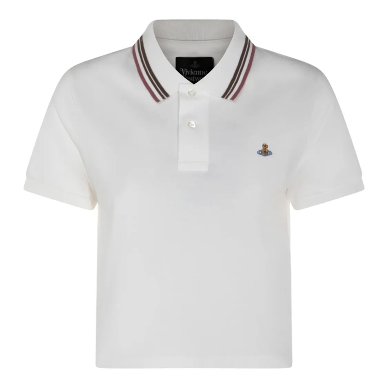 Vivienne Westwood T-Shirt Cropped White Polo Shirt With Striped Collar White