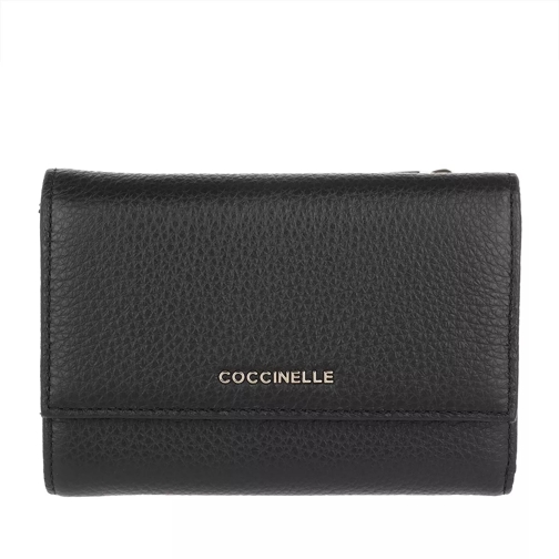 Coccinelle Metallic Soft Wallet Noir Tri-Fold Portemonnaie