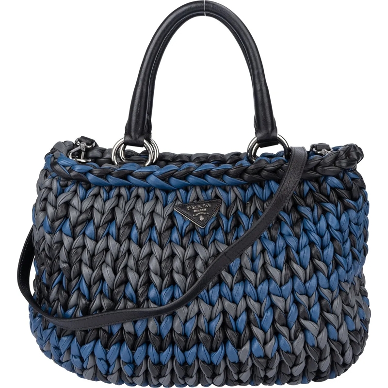 Prada Schultertasche Prada Tricolor Braided Leather City Handbag schwarz