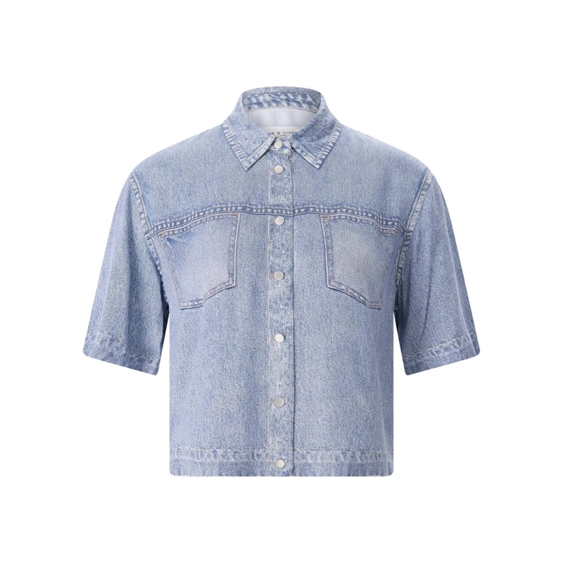 Rag & Bone Bluse Kurzarm-Bluse in Denim Optik blau