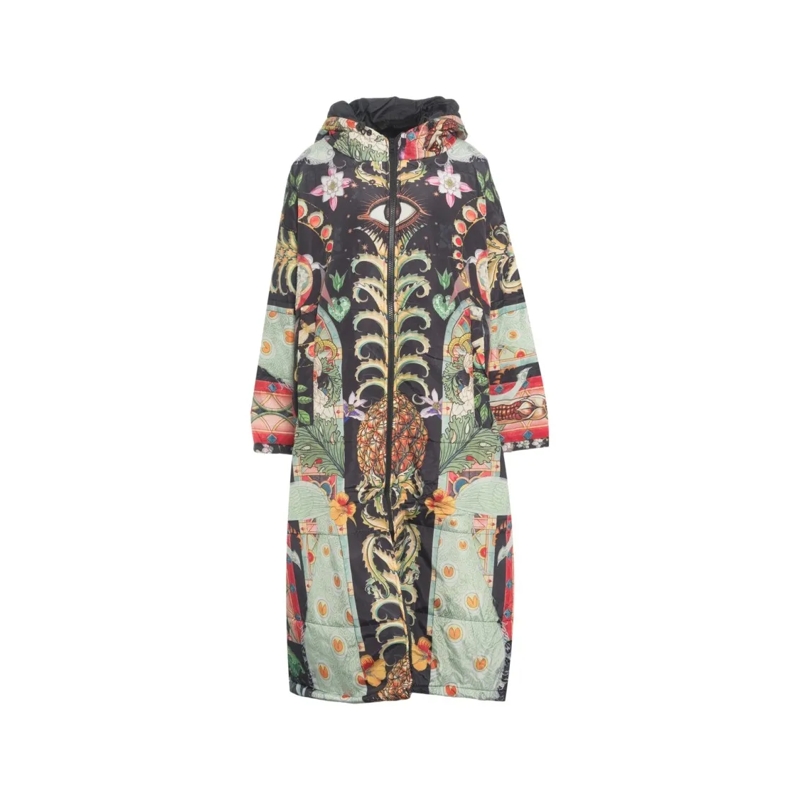 Sittingsuits  Quilted Down Coat With Artistic Design And Hood Grey