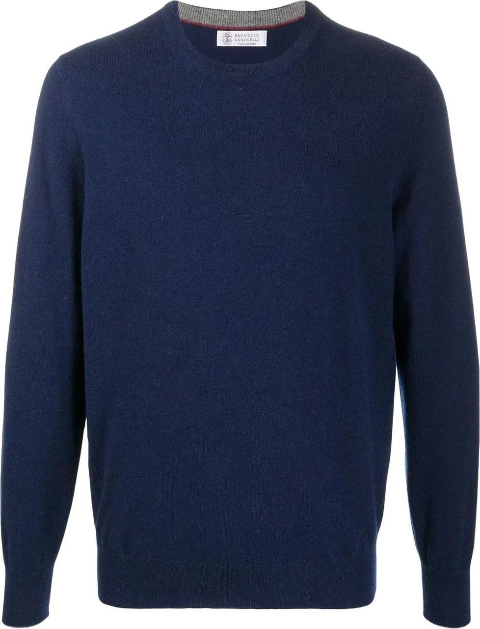 Thumbnail - Brunello Cucinelli - Cashmere Sweater With Classic Crew Neckline - Größe 56 - blue