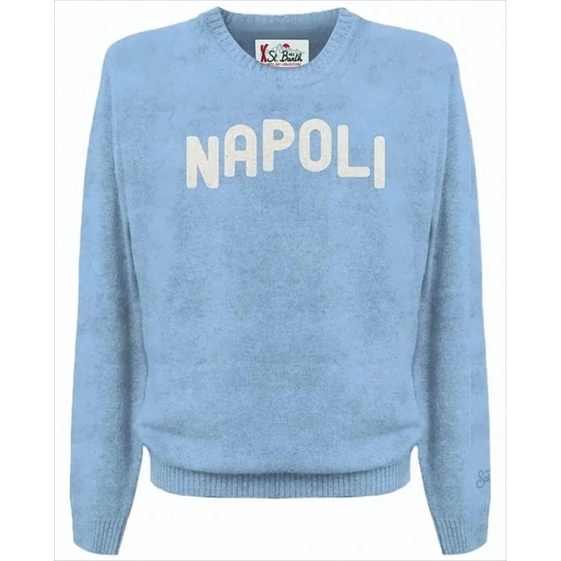 Mc2 Saint Barth Trui Heron Alpaca Napoli Sweater With Fuzzy Detailing Blue