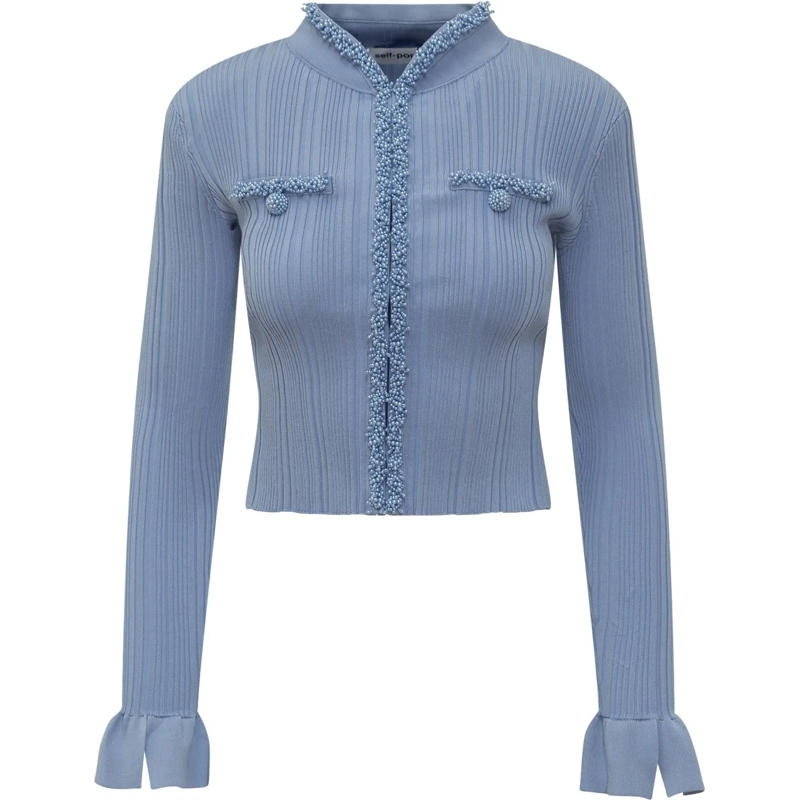 Self Portrait  Cardigan Con Perle blau
