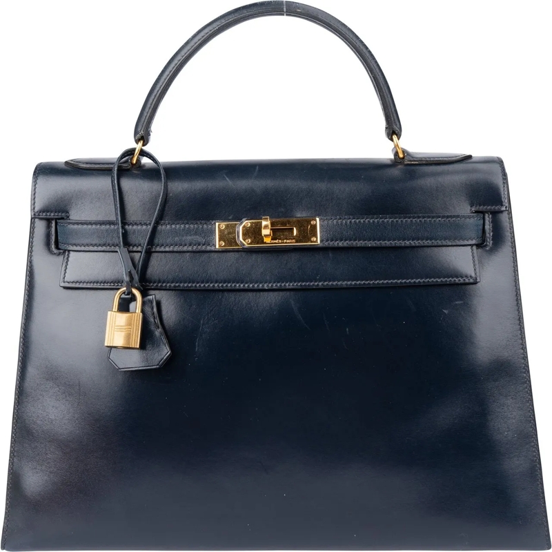 Hermès Tote Hermes Bleu Boxcalf Kelly 32 Handbag blau