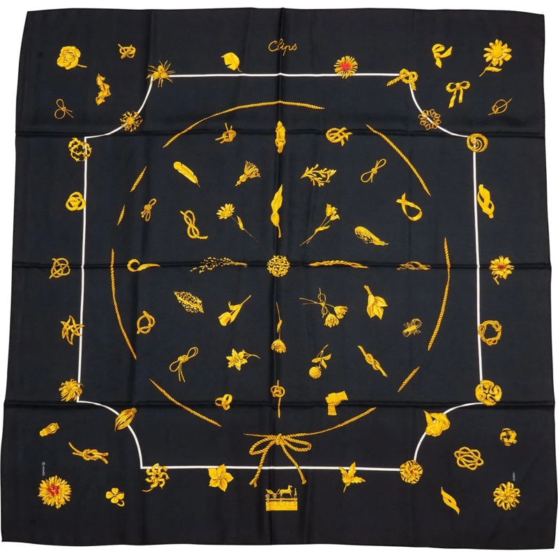 Hermès Wollschal Hermes Classic "Clips" Silk Carre 90 Scarf Tuch schwarz