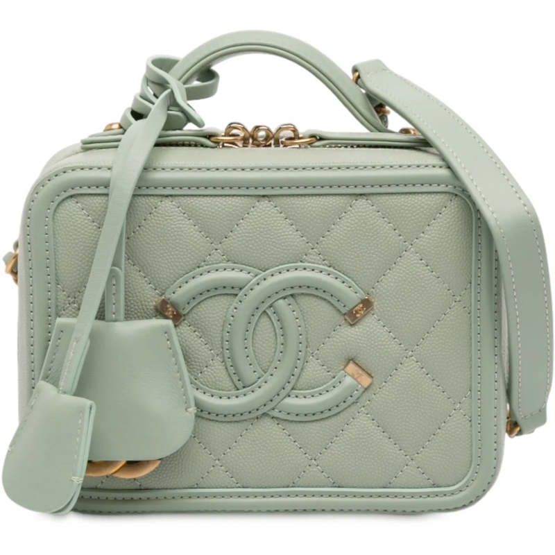Chanel Schultertasche Small Caviar CC Filigree Vanity Case grün