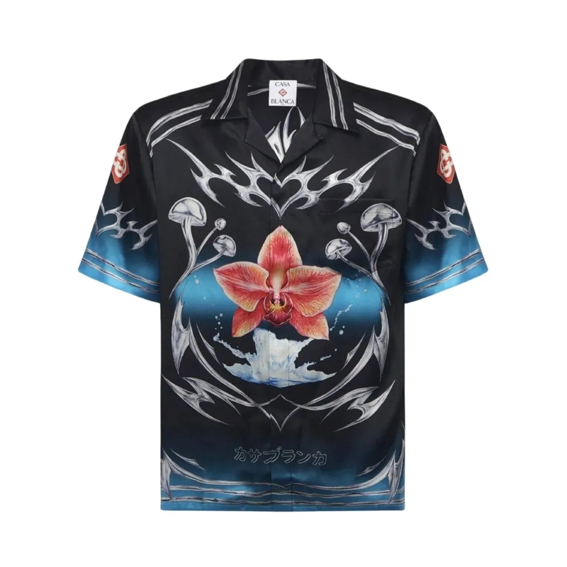 Casablanca Overhemd Silk Camp Collar Shirt Black