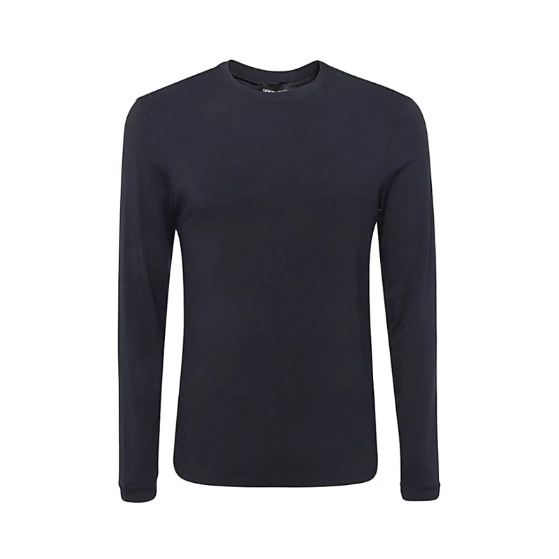 Giorgio Armani Langärmeliges Oberteil Blue Viscose T-Shirt Blue