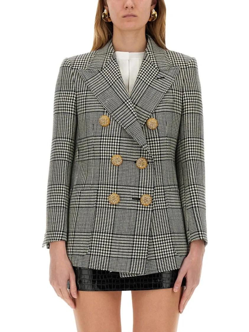 Thumbnail - Valentino Garavani - Double-Breasted Houndstooth Wool Jacket - Größe 40 - schwarz