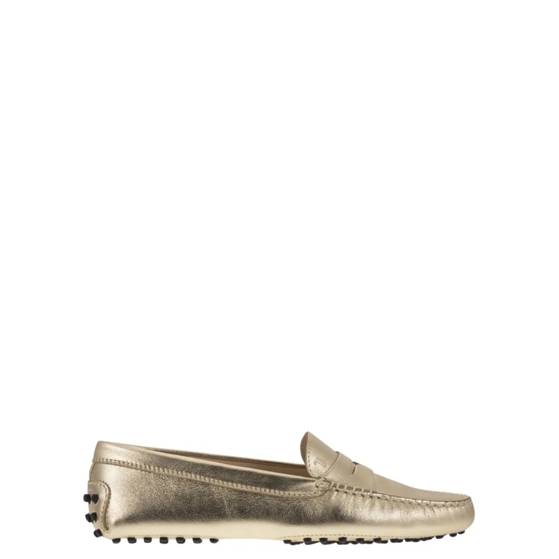 Tod's Ballerinas Metallic Leather Moccasin With Hand-Stitched Accen Gold