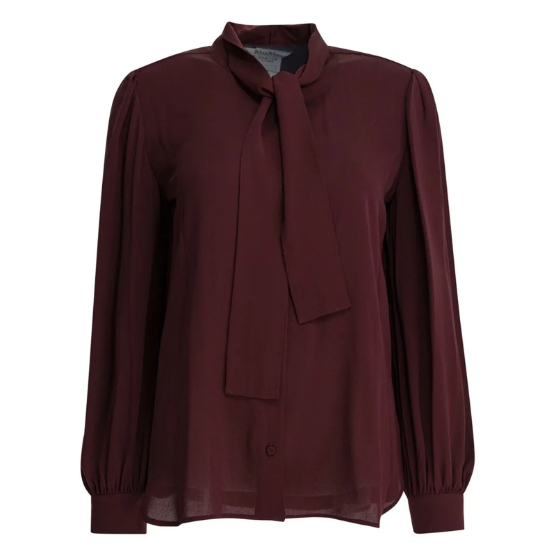 Max Mara Overhemd Silk Charmeuse Blouse With Neck Tie Burgundy