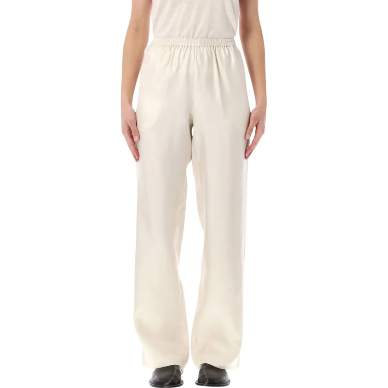 Loulou Studio  Silk Straight Pants With Elasticated Waistband And Neutrals