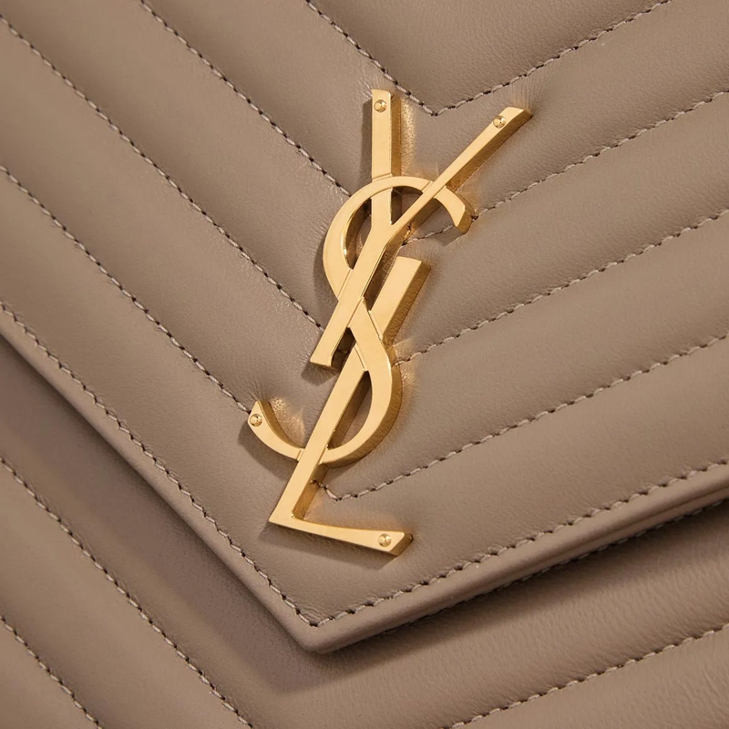 Saint Laurent Clutch Cassandre Logo Plaque Flap Pouch Beige(Image 4)