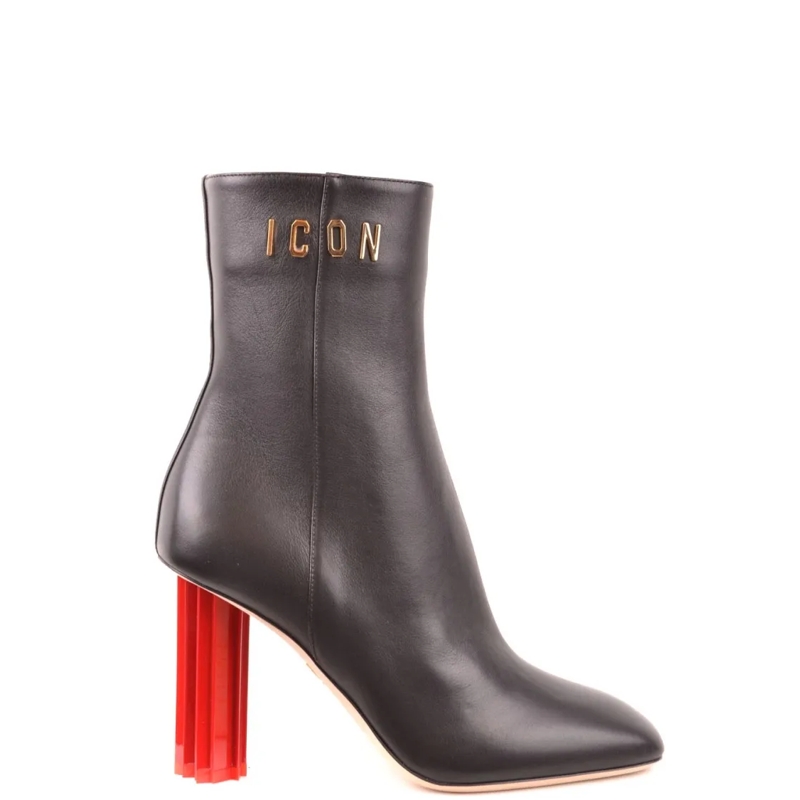 Dsquared2 Laarzen Black Ankle Boots With Sculptural Red Block Heel Grey