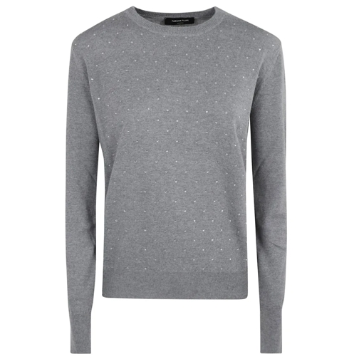 Fabiana Filippi Pullover Medium Grey Merino Wool Sweater With Crystal Embel Grey