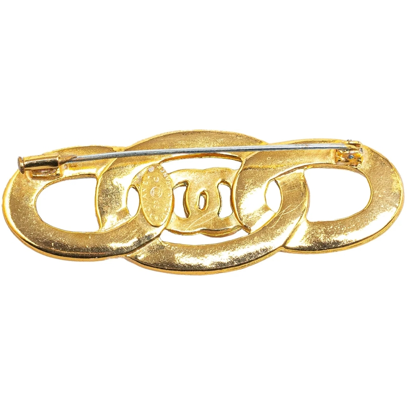 Chanel  Gold Plated Enamel CC Brooch weiß