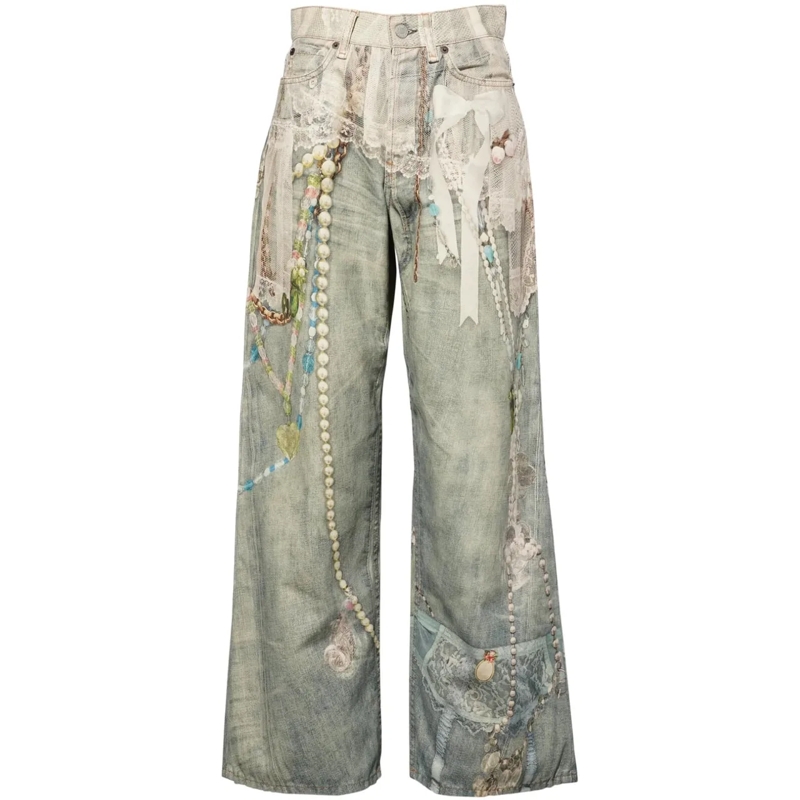 Acne Studios Jeans mit geradem Bein Acne Studios Printed Jeans White/green weiß