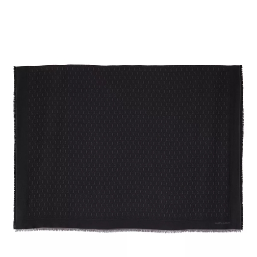Saint Laurent Large Monogram Scarf Wool Jacquard Black/ Dark Grey Wollschal
