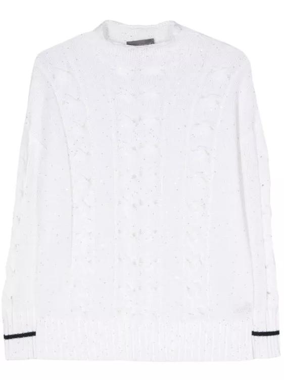 Lorena Antoniazzi - Sequin-Embellished Cable-Knit Jumper - Größe 44 - white