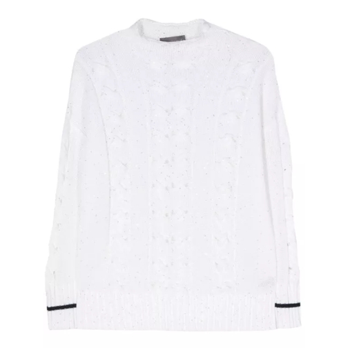 Lorena Antoniazzi Sequin-Embellished Cable-Knit Jumper White 