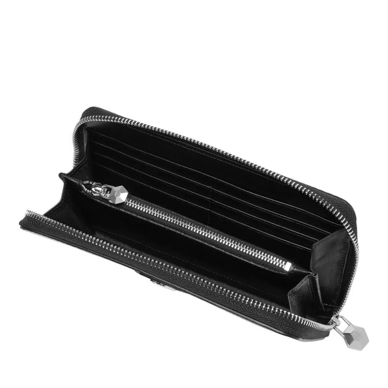 Philipp Plein Geldbörse Mid-Zip Brieftasche Cocco Crocco Geprägt schwarz(Image 4)
